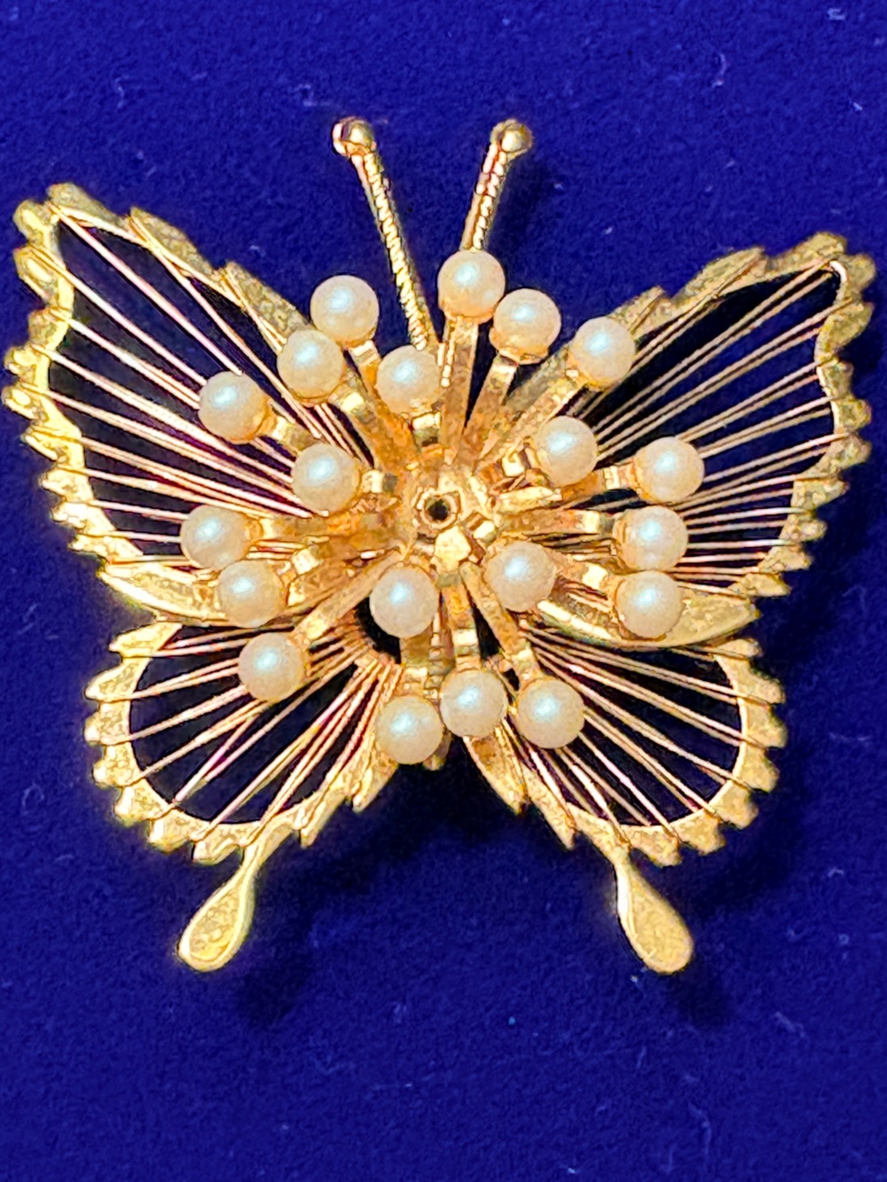 Monet Gold Vintage Butterfly Brooch with Pearl Clusters Collectible